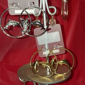 Gold or Silver dolphin large hoop earrings